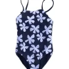 Of One Sea Girl's One Piece In Black Plumeria Mini