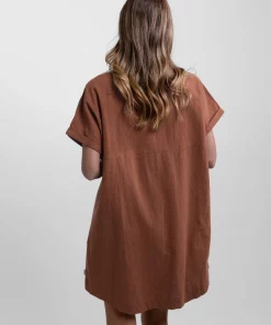 Rhythm Linen Shirt Dress In Baked Clay Clothing