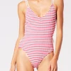 One Pieces Solid & Striped The Lynn Stripe Rib In Strawberry 2 One Pieces Solid & Striped The Lynn Stripe Rib In Strawberry