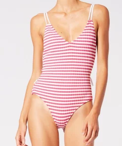 One Pieces Solid & Striped The Lynn Stripe Rib In Strawberry