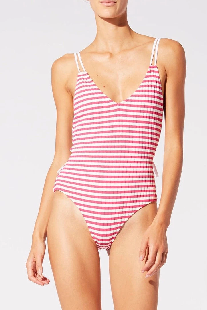 One Pieces Solid & Striped The Lynn Stripe Rib In Strawberry 3 One Pieces Solid & Striped The Lynn Stripe Rib In Strawberry