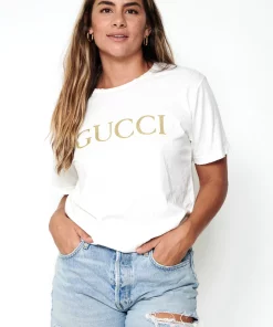 Tops Yo Mama's Bootleg GUCCI Tee In White/Gold