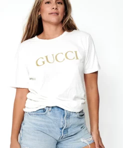 Tops Yo Mama's Bootleg GUCCI Tee In White/Gold