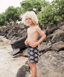 Mini Of One Sea Kid's Retro Boardshorts In Lava Rainbow