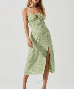 ASTR Avalee Dress In Green Ditsy