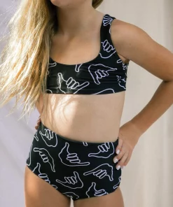 Of One Sea Girl's Bikini Set In Black Shaka Mini