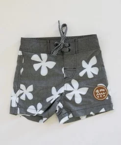 Of One Sea Kid's Townshort In Black Plumeria Mini