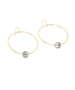 Honi Hoops Tahitian Pearl Medium Hoops In Gold