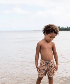 Mini Of One Sea Kid's Retro Boardshorts In Tan Shaka