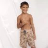 Mini Of One Sea Kid's Retro Boardshorts In Tan Shaka 2 Mini Of One Sea Kid's Retro Boardshorts In Tan Shaka