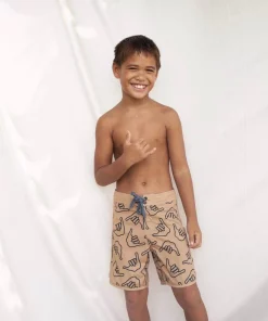 Mini Of One Sea Kid's Retro Boardshorts In Tan Shaka